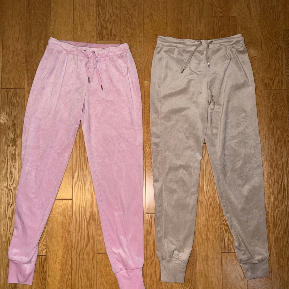 Velour Jogger Pants - Pink and Taupe